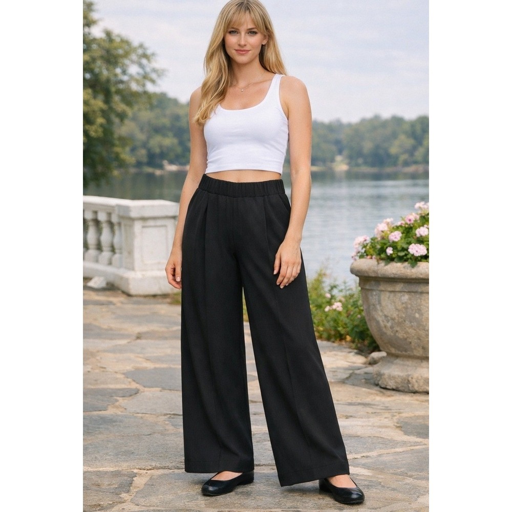 Vintage Dance France Wide Leg Pants Womens L Black Supplex Nylon Y2K Balletcore